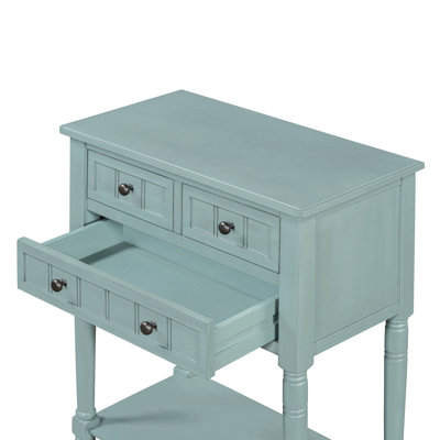 Console étroite, canapé mince avec trois tiroirs de rangement et tablette inférieure