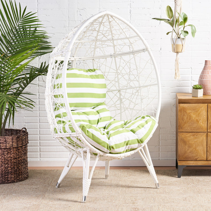 Teardrop Chair - Méridienne d'extérieur confortable de conception abstraite blanche et tissée, structure en fer, assise exquise avec coussin d'eau de 30,15 po x 38,5 po, +