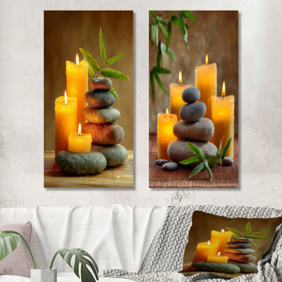 Bougie de relaxation et bambou - ensemble d'art mural en métal zen