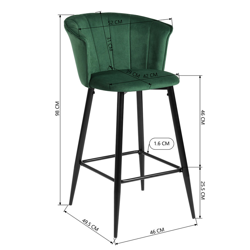 Fleming Upholstered Counter Stool with Metal Frame, Green