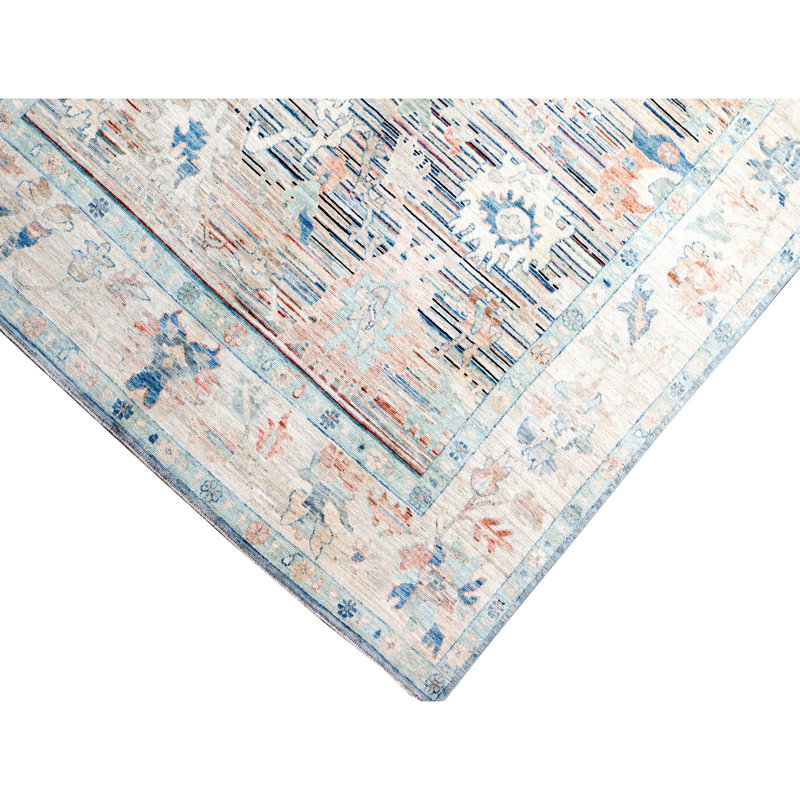Hand Knotted Wool Area Rug in Silver
