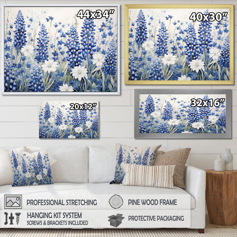 «Blue Bonnets Tranquility I - Blue Bonnets», reproduction d'art sur toile FDP107205, Noir, H 24 po x l 32 po x P 1 po