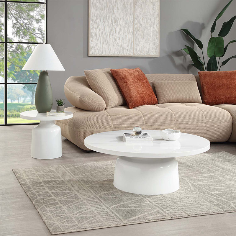 Table de bout en marbre d'ingénierie avec base piédestal en blanc