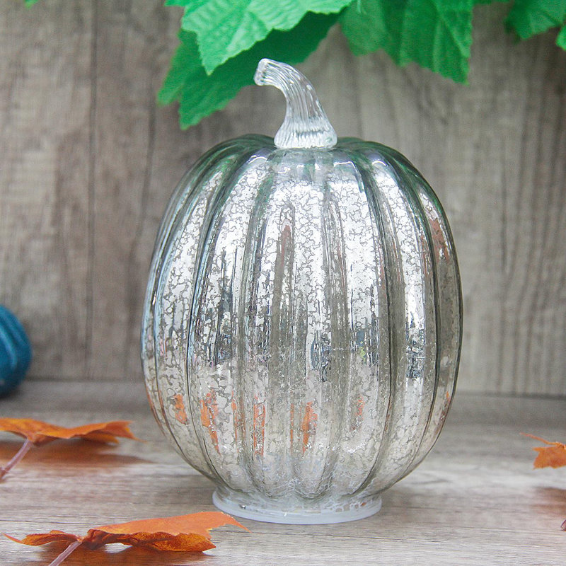 Golden Mercury Glass Pumpkin Light with Fairy LED Lights