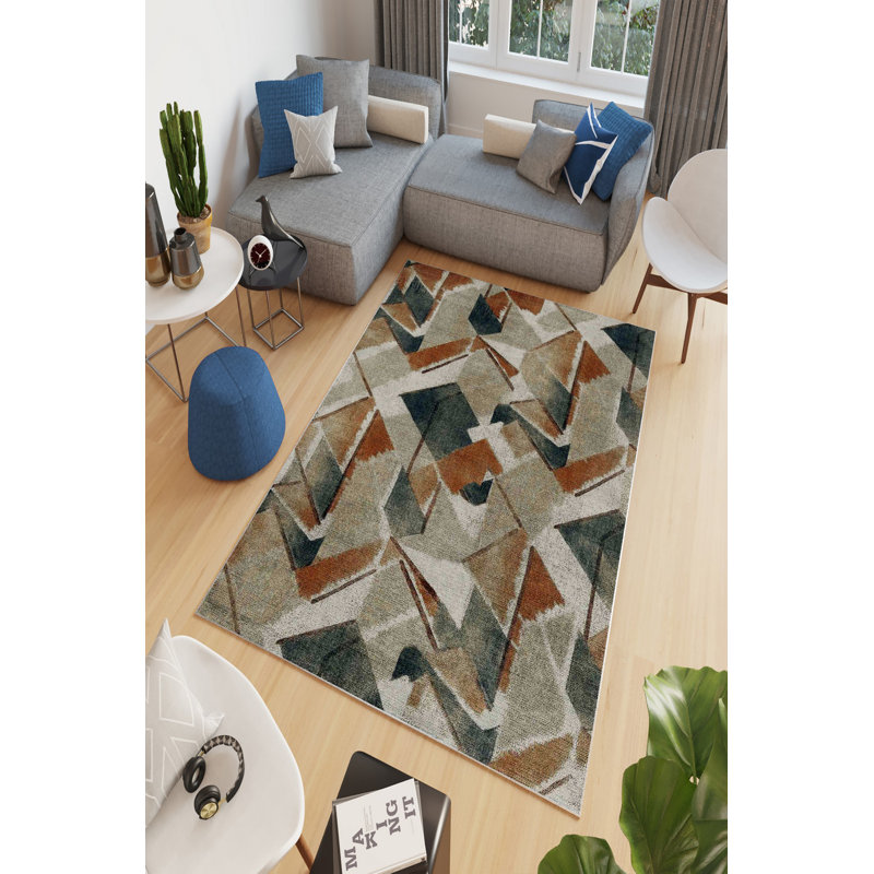 Eco-Friendly Area Rug, 100% Polyester, 23.6 x 39.4 inches | Antibacterial, Non-Slip PVC Dot Underside | Machine Washable, Digital Print Design in Brown & Blue | Perfect for Living Room, Bedroom & Home Decor