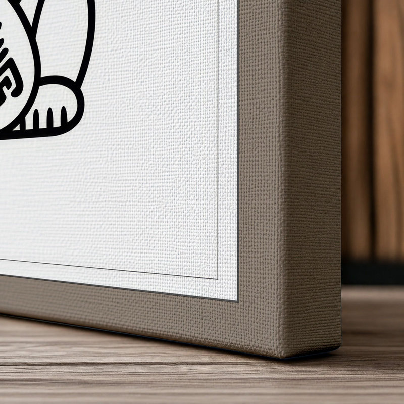 Lucky Beckoning Cat Japandi 1 Piece Wrapped Canvas Wall Art, 36x24 - 91.4 x 61.0 cm, Taupe Border