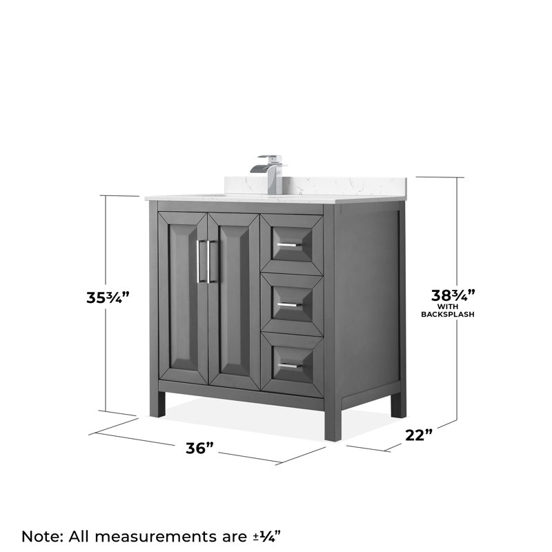 Daria 36'' W Single Vanity, Carrara Cultured Marble, Dark Gray, Polished Chrome
