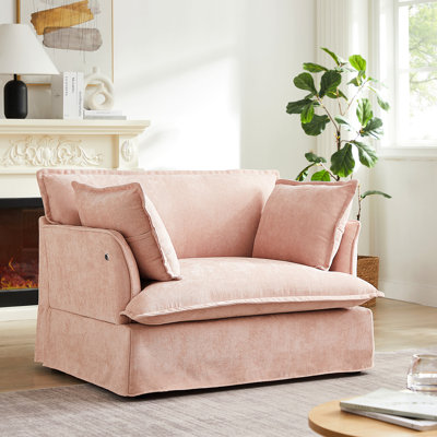 Fauteuil d'appoint surdimensionné de 47,2 po avec port double, base et accoudoirs de conception moderne, coussins décoratifs, siège profond et large, canapé simple confortable en forme de nuage, fauteuil en chenille pour le salon et l’appartement