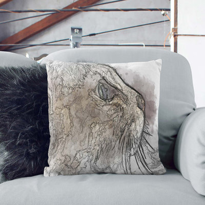 Curious Cat In Abstract Square Throw Cushion