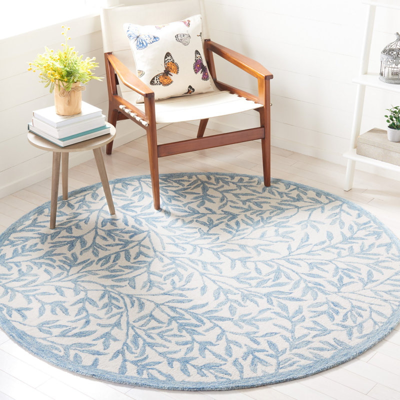 Tapis bleu / ivoire en laine / coton touffeté à la main Iqarar, Rond 6 pi