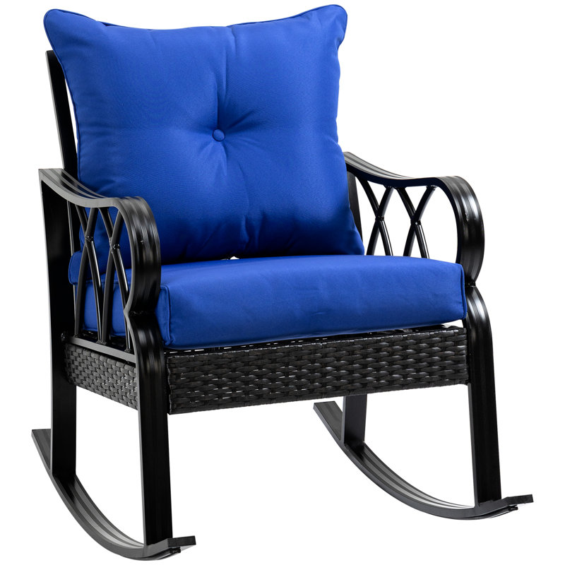 Backyard Rocking Chair - Blue. Padded Seating With Cushions. Aluminum . Strong Metal Base. Weather- Design. 26.51"W Blue Patio Chair. Cushions And Details. Furniture Stable Base For Rocking.