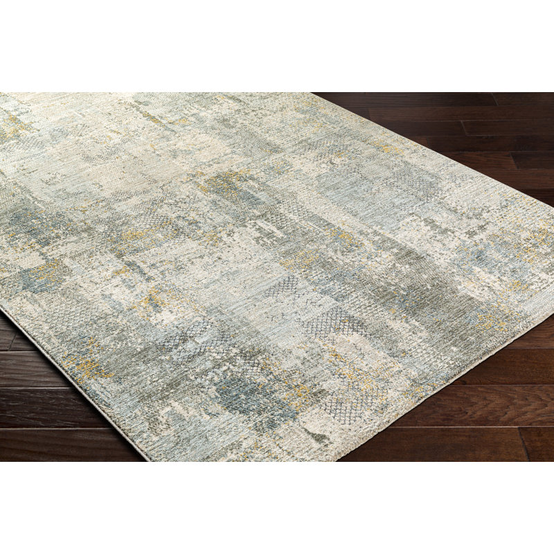 Gray and Olive Synthetic Rectangular 5' x 7' Area Rug