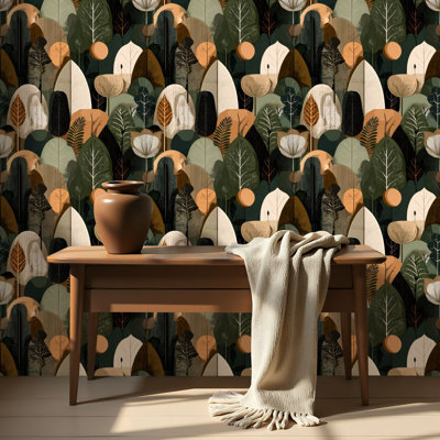Papier auto-adhésif à peler et coller Fougère botanique vert eucalyptus lin auto-adhésif et amovible 17,7 po x 118 po (45 x 300 cm)