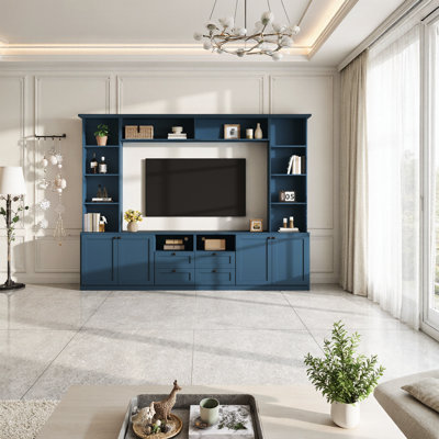 Entertainment Center Wall Unit with Drawers, All-in-One TV Console with Adjustable Bridge