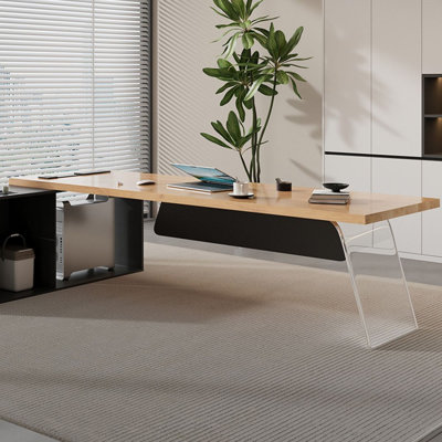 Bureau de direction rectangulaire brun en bois massif et acrylique