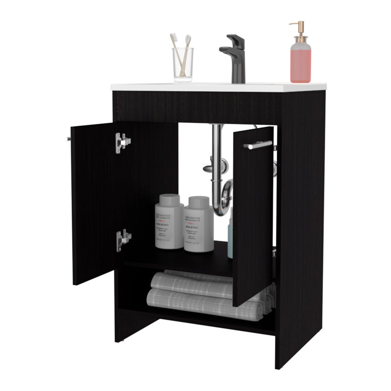 Meuble-lavabo 2 portes avec rangement ouvert