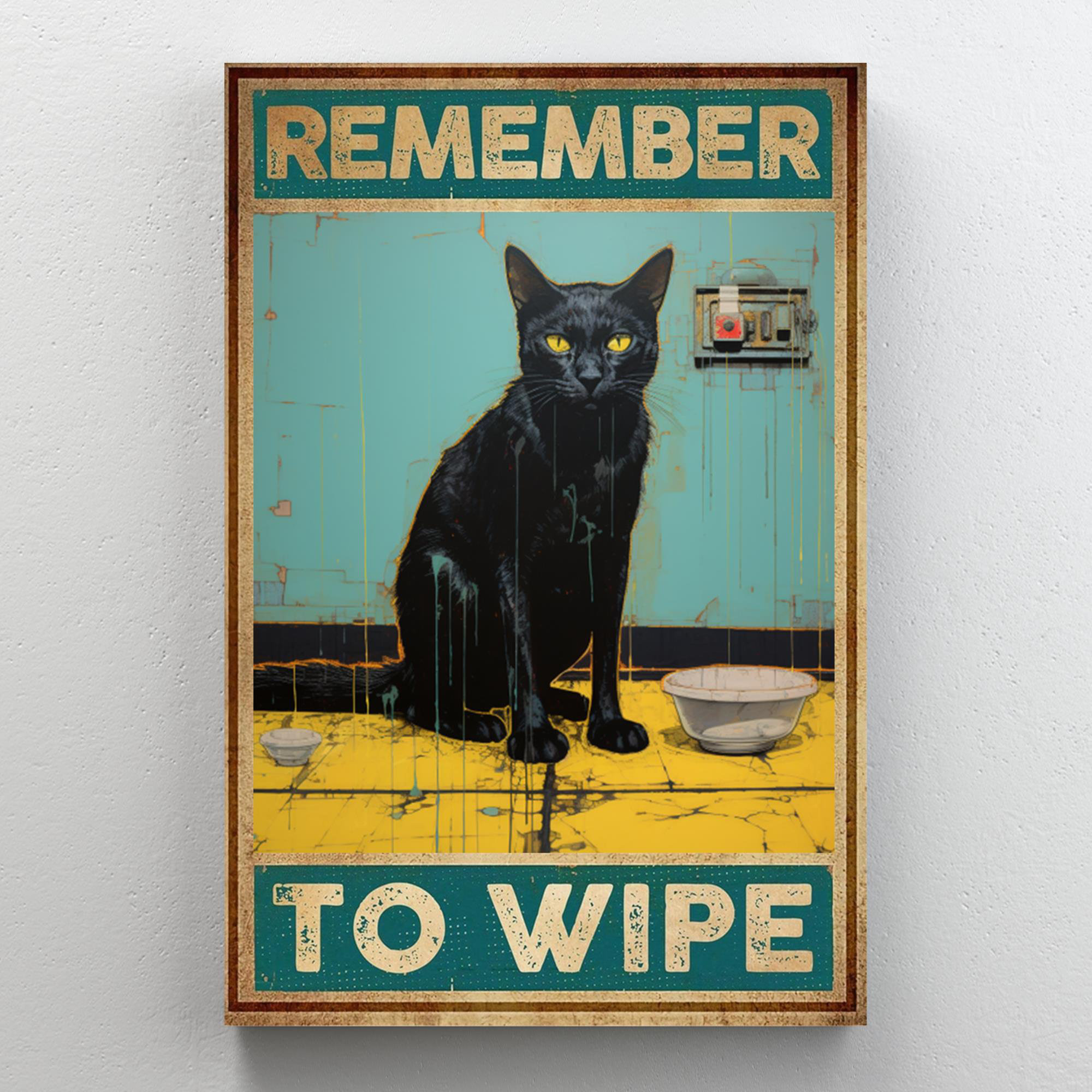 Targa Metallica Vintage Con Gatto Nero E Scrittura 'Remember To Wipe', Poster In Metallo 20x30 Cm, Divertente Per Bar E Cucina
