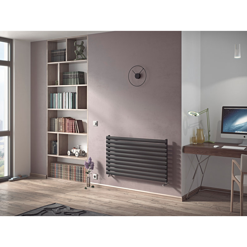 Angela Horizontal Oval Panel Radiators, Grey, 23.6cm H x 180cm W x 9cm D