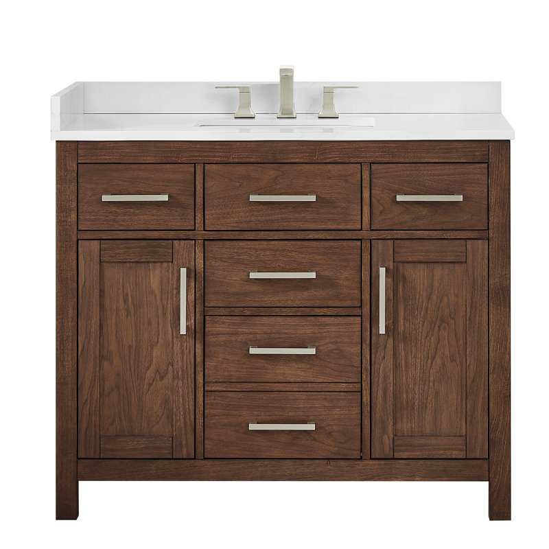 Beckett 42" Freestanding Single Bathroom Vanity with Quartz Top, Dark Walnut, Brushed Nickel, Giotto Quartz