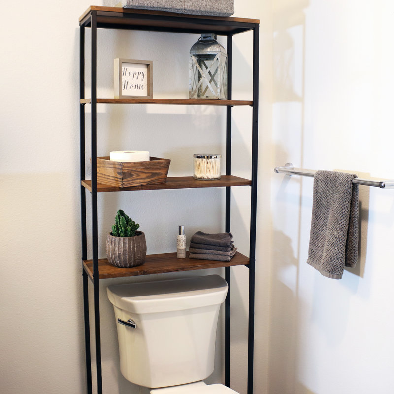 Natarbora 69" H Industrial-Style 4-Tier Over-the-Toilet Shelf Storage - Teak, Teak