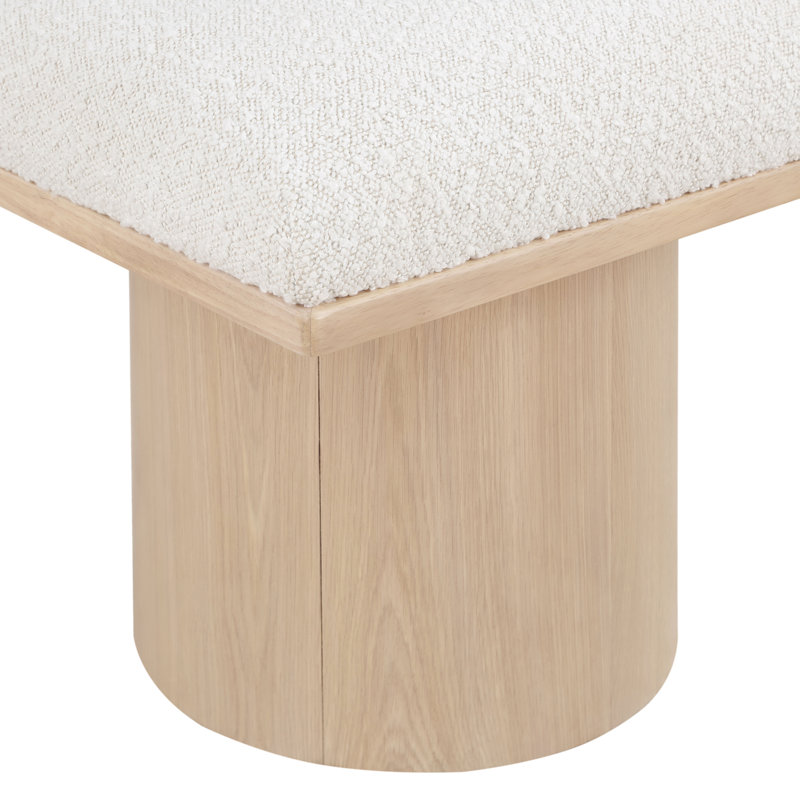 Banc rembourré Horatia, Tissu crème bouclé, Naturel, H 17,5 po x l 126 po x P 15,5 po