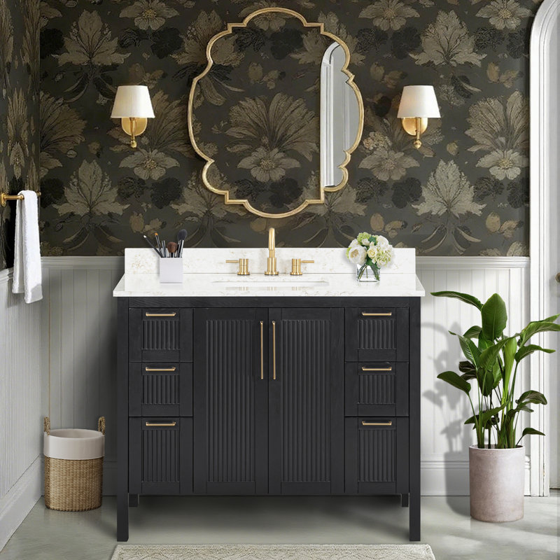 Luka 42 in. Single Sink Bathroom Vanity in Black Oak with Top, 43", Alluring Quartz