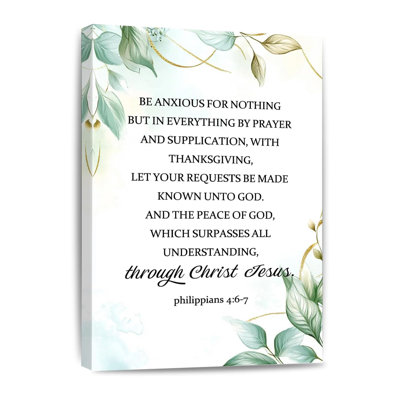 Be Anxious For Nothing Canvas Wall Art Philippians 4:6-7 Print Positive Christian Scripture Painting Home Wall Decor Gift Framed 16 * 24 Inch