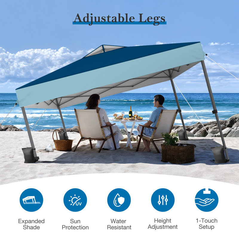 10X10Ft Pop Up Canopy Tent With Storage Bag, Blue/Light Blue