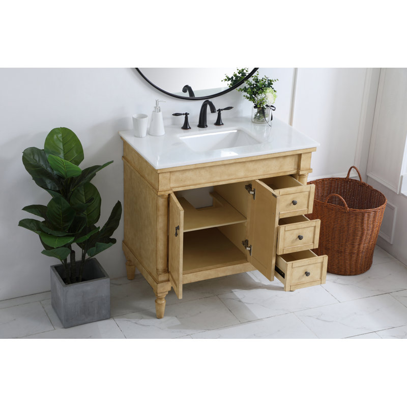 Ensemble de meuble-lavabo simple 36 po Lexington, Beige antique, Veines blanches / brunes