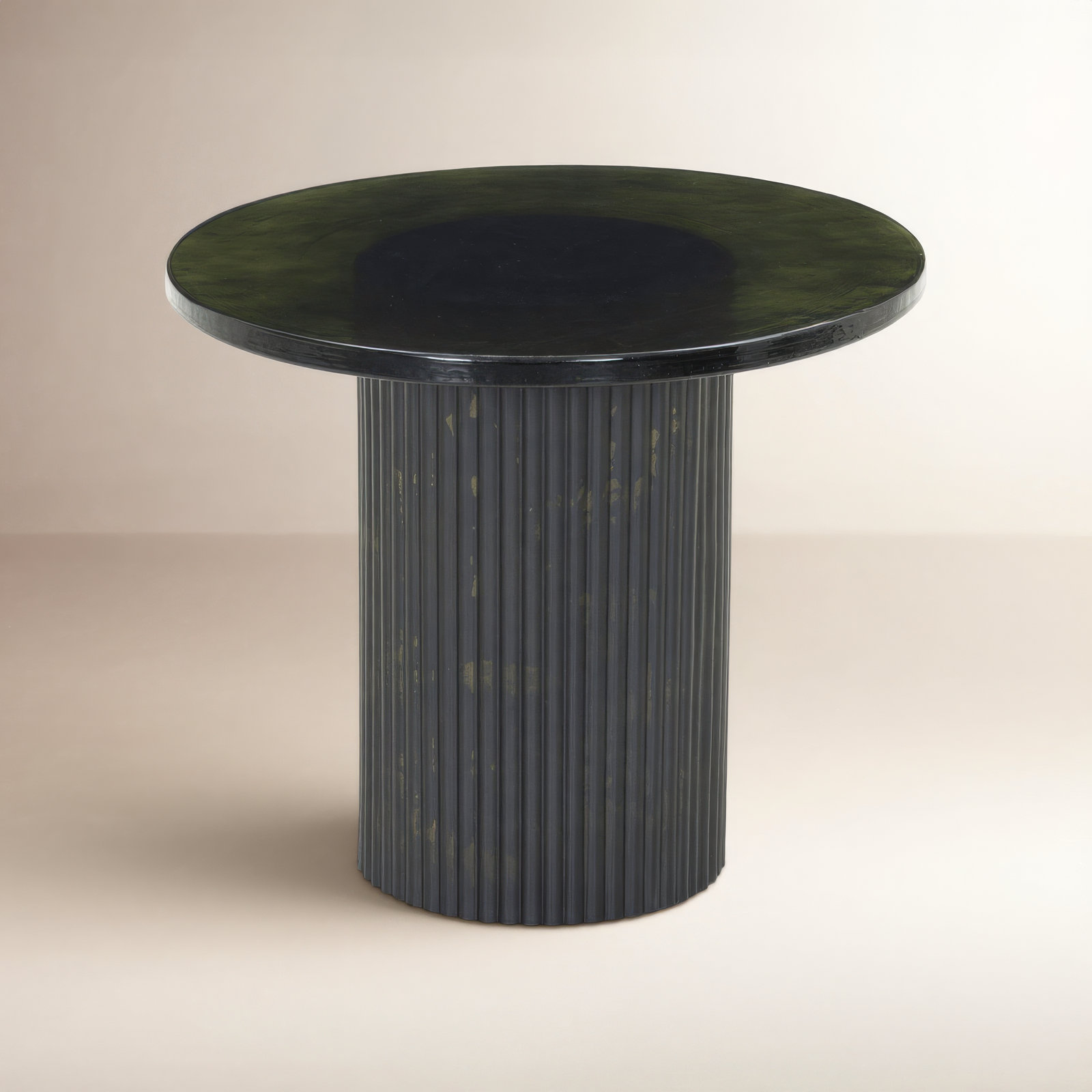 Daila Glass End Table, Smoked Black Top/Dark Brown Base