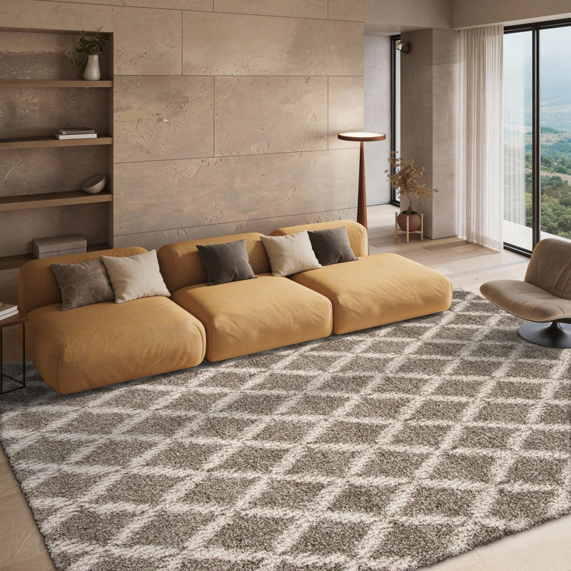 Tapis gris / ivoire à motif géométrique Hermione, Rectangle 8 pi x 10 pi