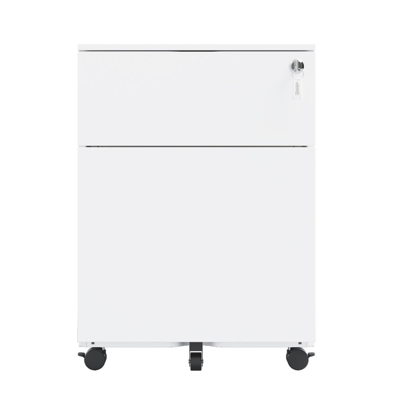 2 Drawer Mobile File Cabinet With Lock Steel File Cabinet For Legal/Letter/A4/F4 Size, Fully Assembled Except For Wheels, Home/ Office Design, White