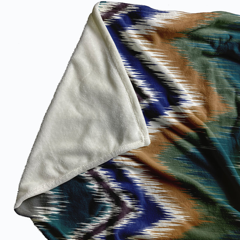 Jeté Ikat-arina, L 60 po x l 50 po, Corail bleu (sarcelle / brun)