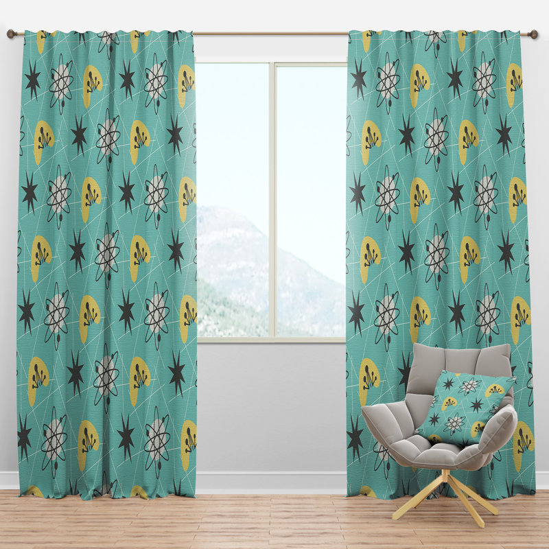 Panneau de rideau simple semi-transparent 1950 Mid-Century, l 52 po x L 84 po