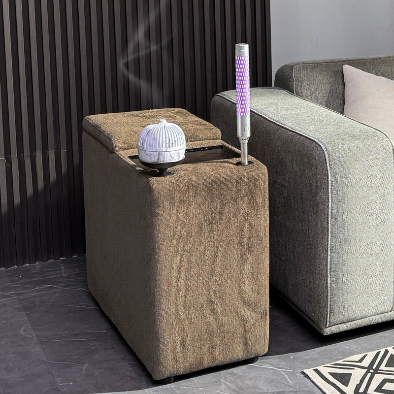 Madella Audio Smart End Tables with Storage and Built-in Outlets,Power Grommet for Sofa Sectional, Brown