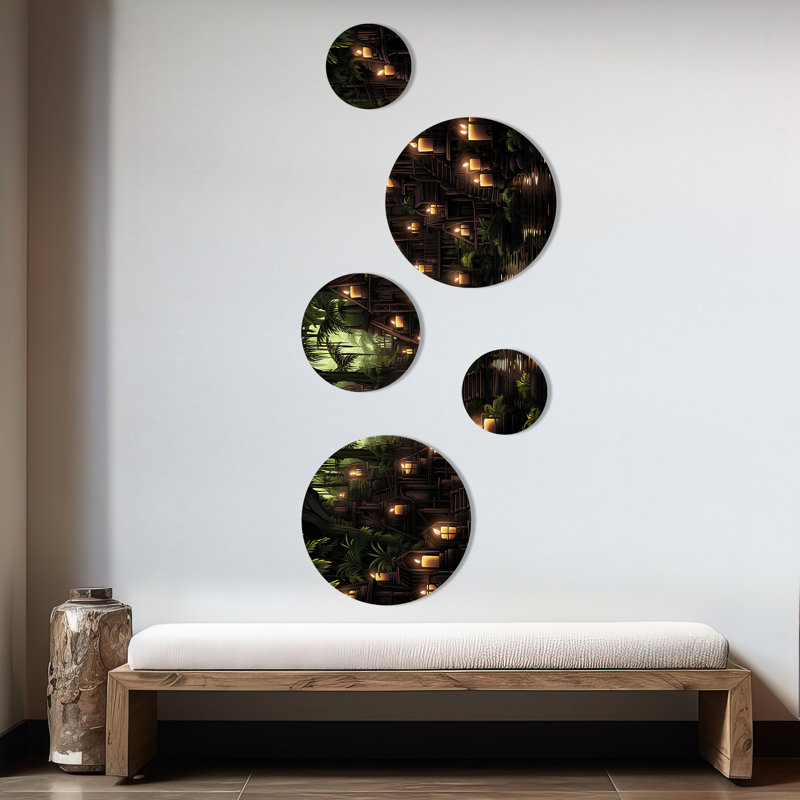 Bougie rituels au clair de lune de la religion populaire - Ensemble d'art mural rond de 5 personnes
