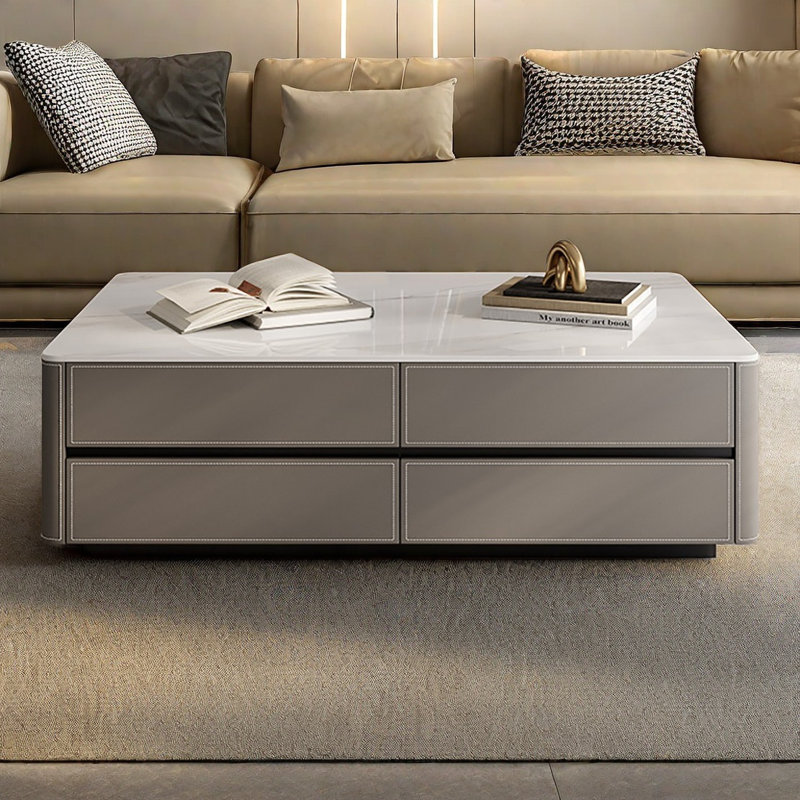 Table basse en cuir de qualité supérieure, H 17,7 po x L 47,2 po x l 23,6 po 