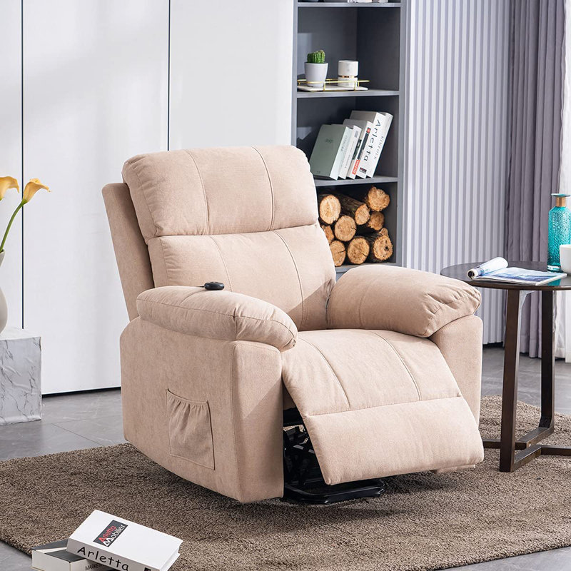 Fauteuil de massage inclinable électrique chauffant EROMMY, Mélange de lin beige