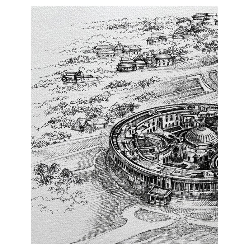 Parlement: New Delhi | Stylo sur papier | Par Soumen Dutta