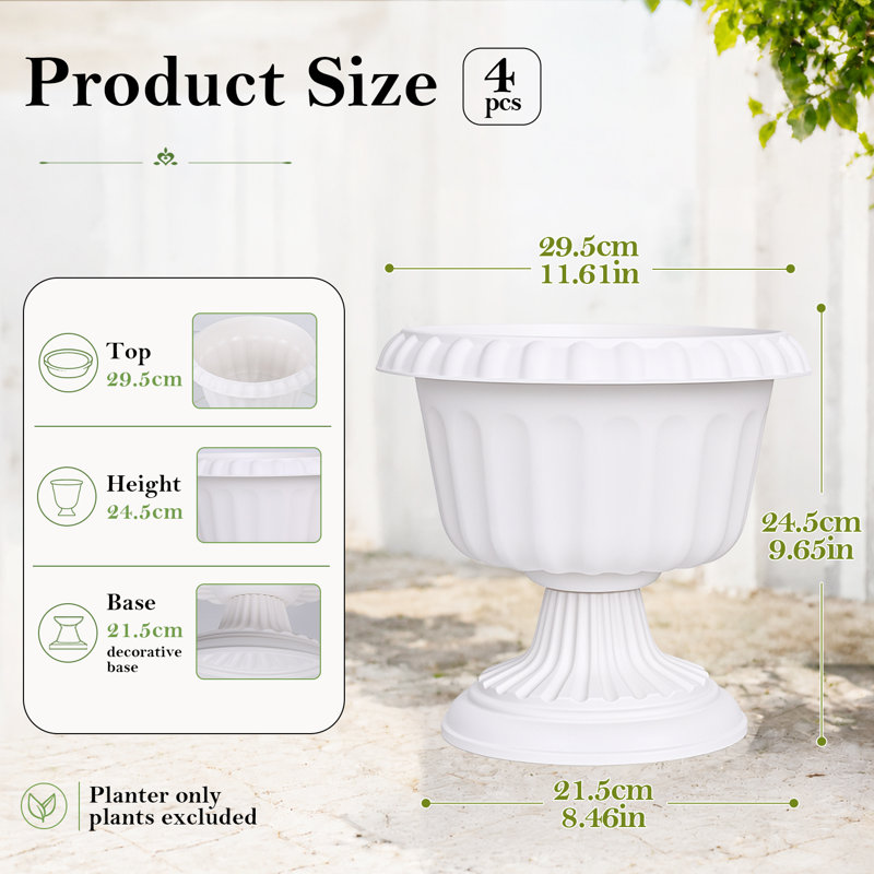 4 pots de pots d'urne grecs, blanc, 12 pouces