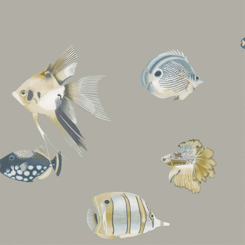 Kamanu Wallpaper, Graphite/Mustard