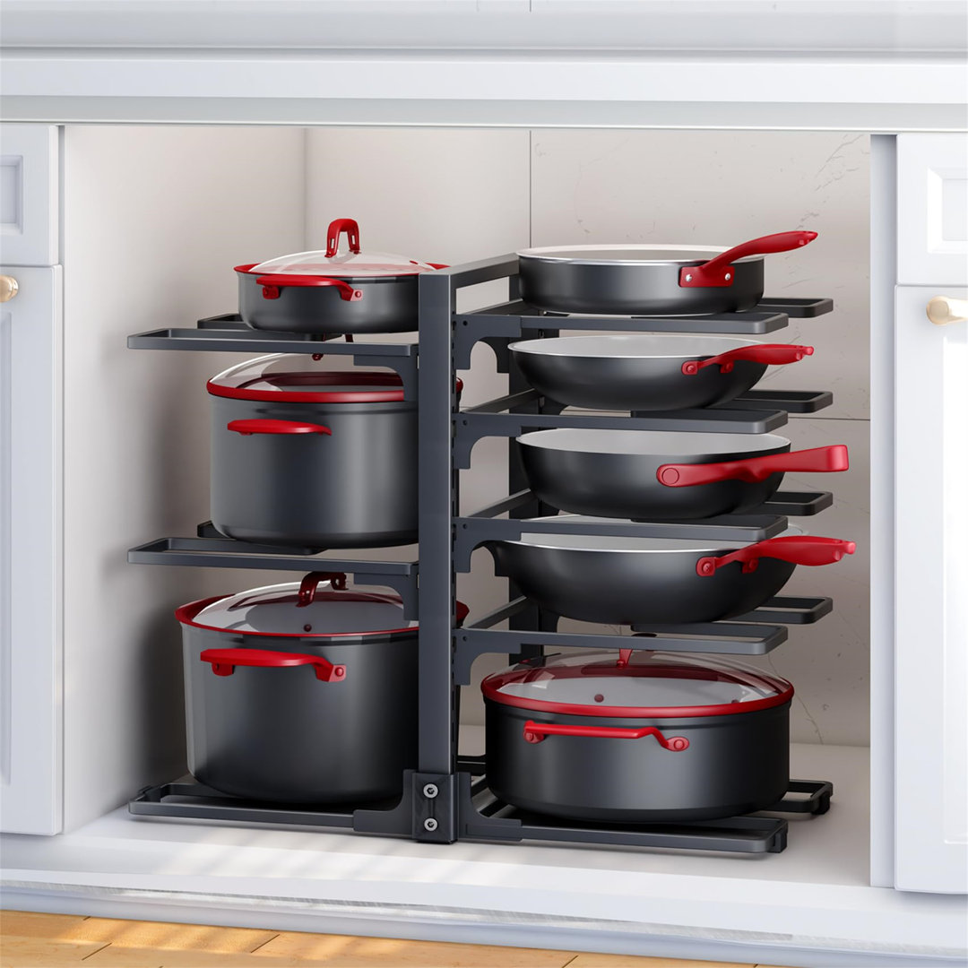 Pots And Pans Organizer, 8-Layer Snap-On Adjustable Pan Rack