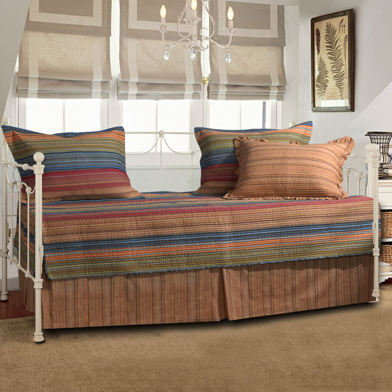 Greenland Home Fashions Katy Multi Stripe Patchwork 5-Piece Daybed Set 39"x75" with 3 Standard Shams and Bed Skirt