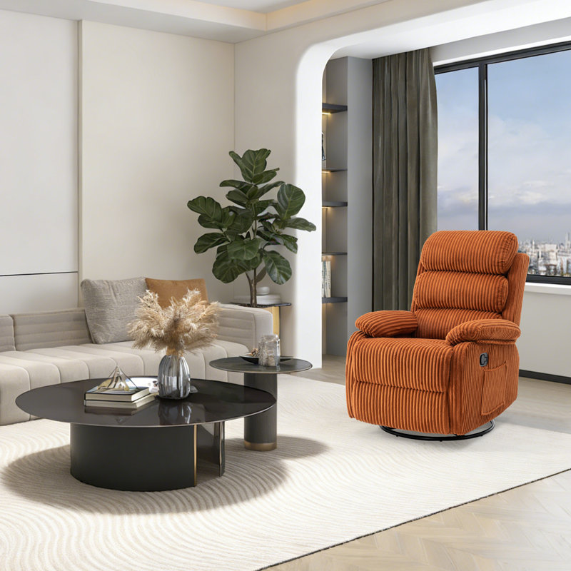 Fauteuil inclinable et oscillant pivotant en velours côtelé de 38 po de largeur, fauteuil manuel avec repose-pieds, plusieurs options de couleurs