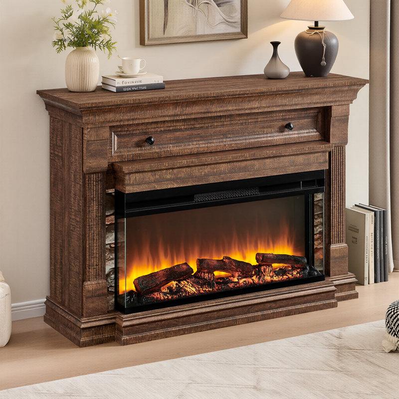 52" Electric Fireplace With Mantel, Fireplace Tv Stand With 36" 3-Sided Glass Electric Fireplace Heater For Living Room