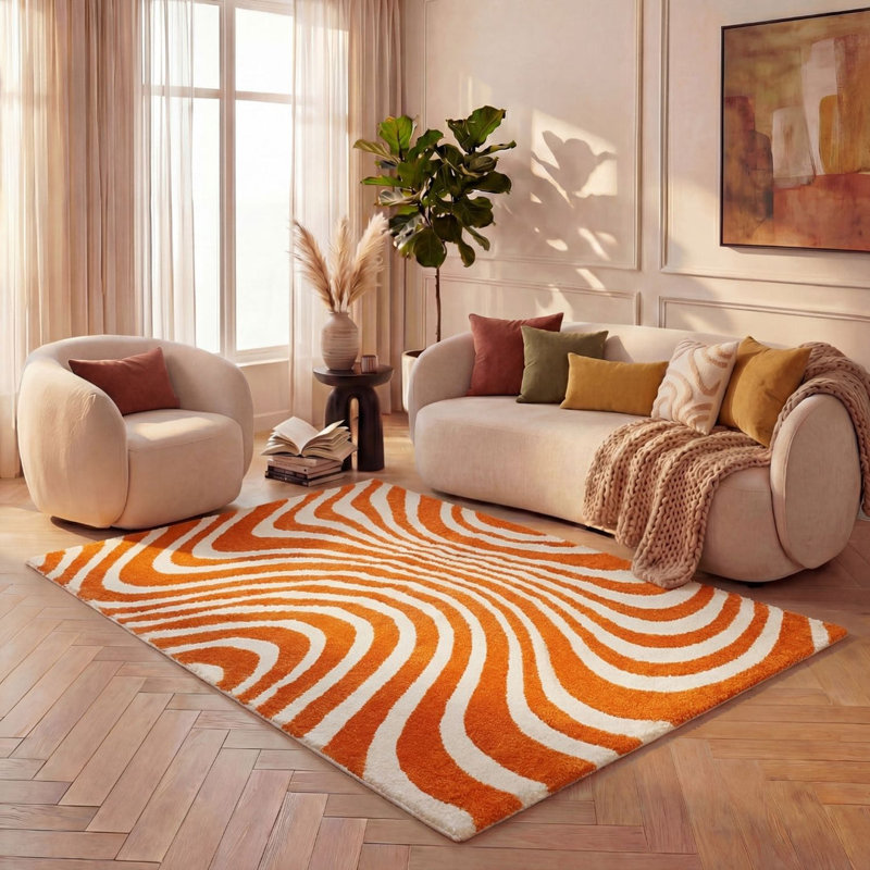 Joli Striped Area Rug Soft Dense Pile for Living Rooms and Bedrooms, Orange/White, Rectangle 200 x 290 cm