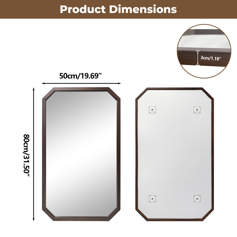 Delyana Wood Framed Wall Accent Mirror, 80cm x 50cm