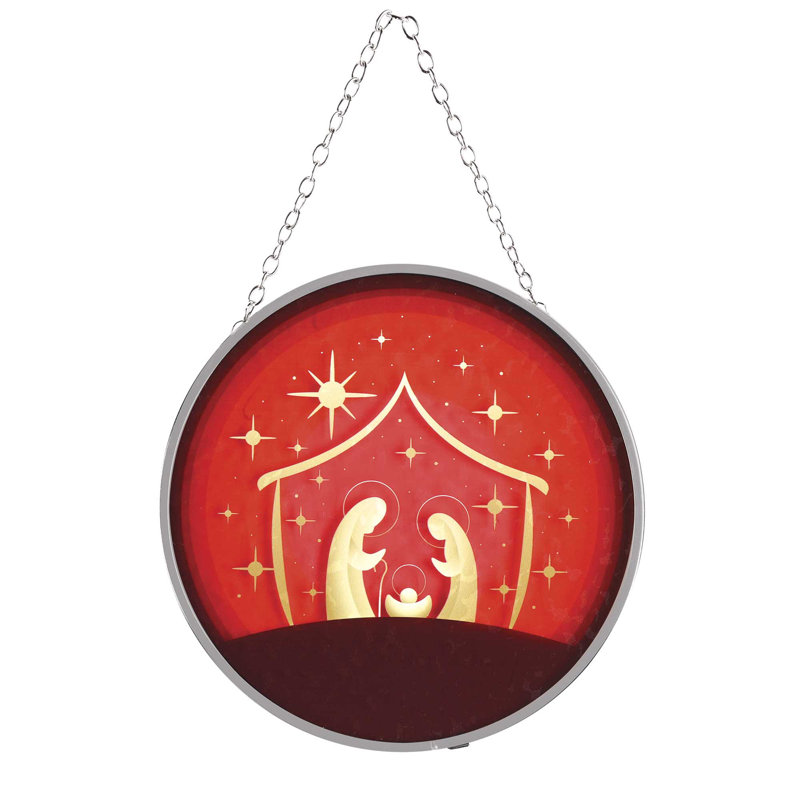 Crèche de soleil en or rouge de la Sainte Famille