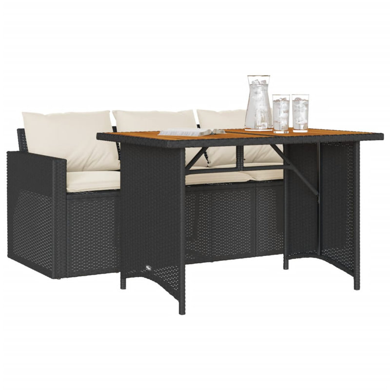 Latitude Run® 2 Piece Patio Dining Set With Cushions Poly Rattan, Black