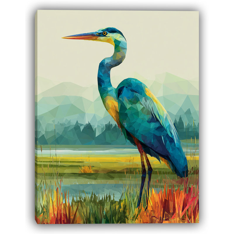 «Seaside Solitude Heron», art mural sur toile tendue